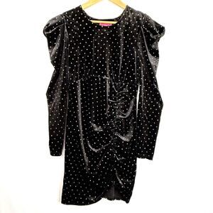 Betsey Johnson Black Velvet Sparkle Long Sleeve Dress M